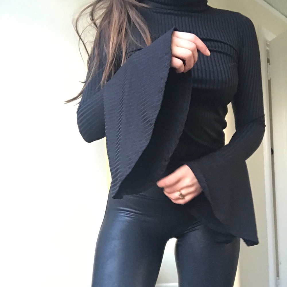 Nasty Gal Black Ribbed Turtleneck Blouse